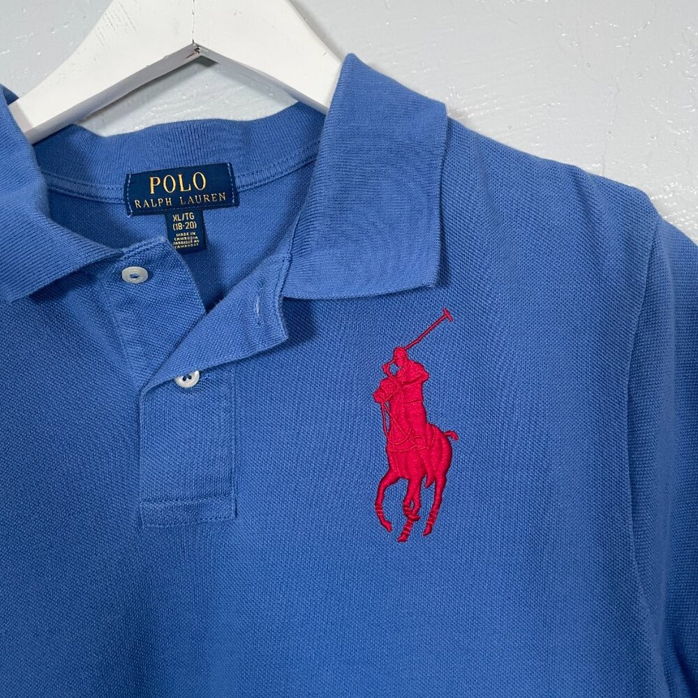 Polo Ralph Lauren Boys XL Blue Red Big Pony #3 Polo Shirt Cotton Preppy - Picture 4 of 10